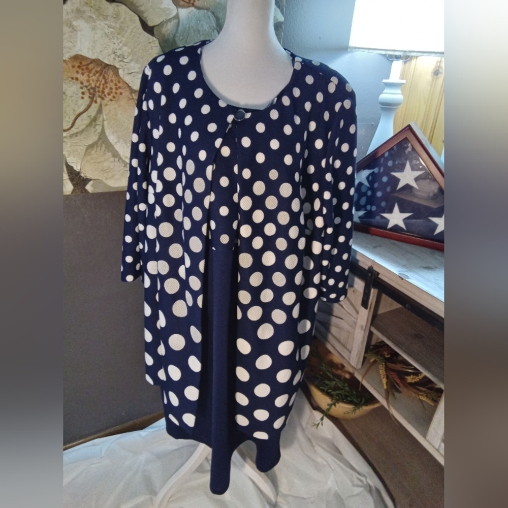 Navy and White Polka Dot Dress Jacket Set